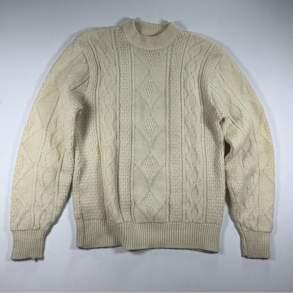 Vintage Tuxan Sweater Mens M Wool Cable Knit Pullover Sweater Crewneck USA Made